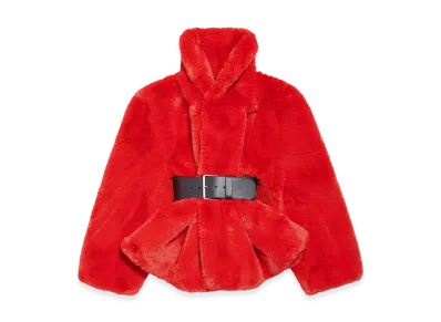 BALENCIAGA Women's Wrap Animal-Free Fur Coat "Red"