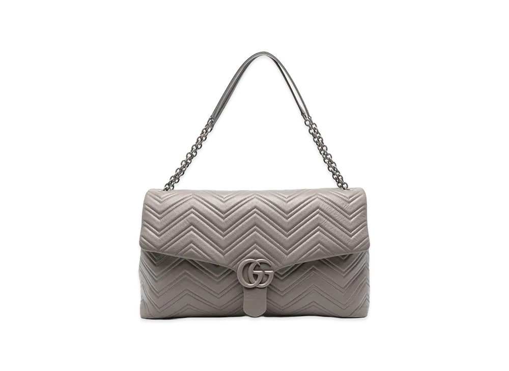 GUCCI Women's Leather Maxi GG Marmont Shoulder Bag "Grey"