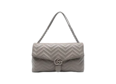 GUCCI Women's Leather Maxi GG Marmont Shoulder Bag "Grey"