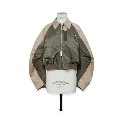 sacai Cotton Chino x Nylon Twill Blouson "Dark Khaki/Beige"