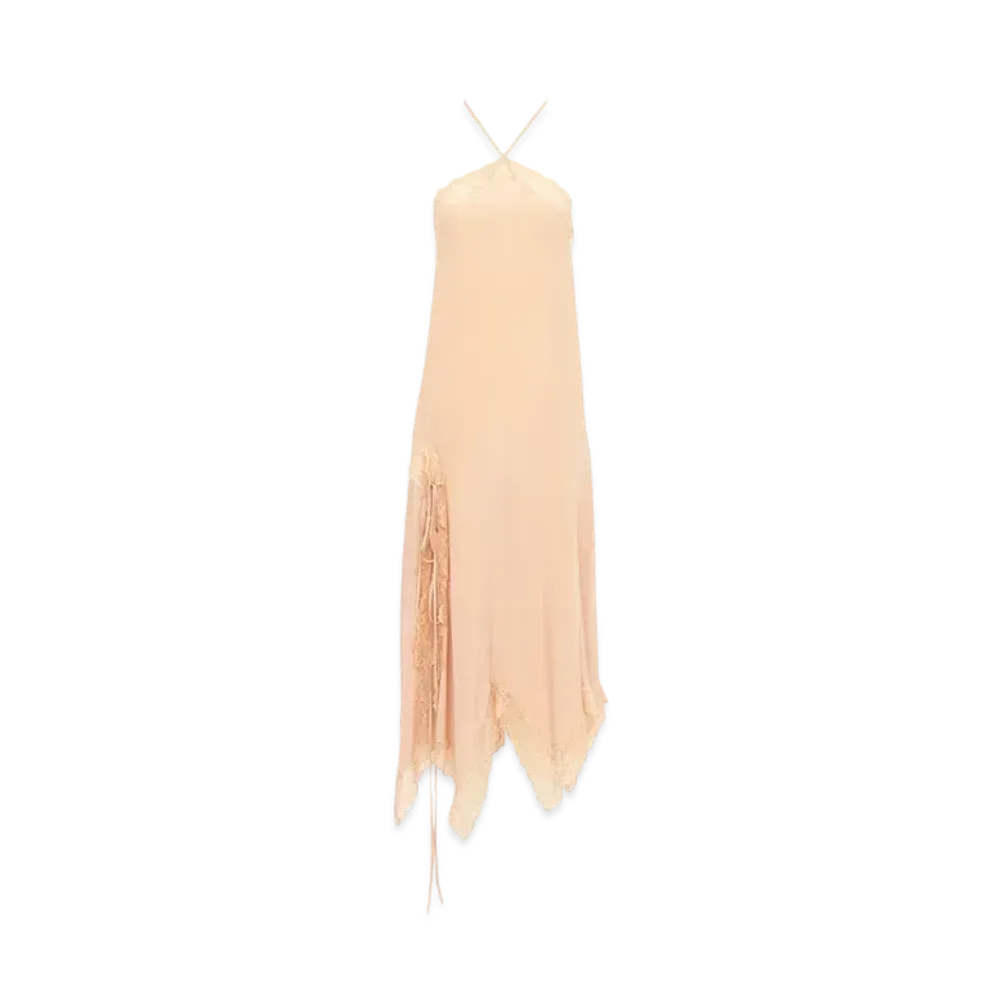 Chloe Lingerie Halterneck Dress In Silk "Sand Brown"