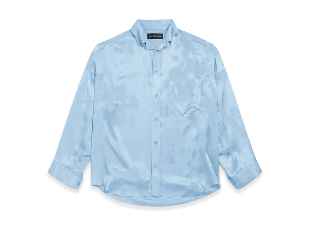 BALENCIAGA Women's Washed Crayon Allover Long Sleeve Cocoon Shirt "Baby Blue"