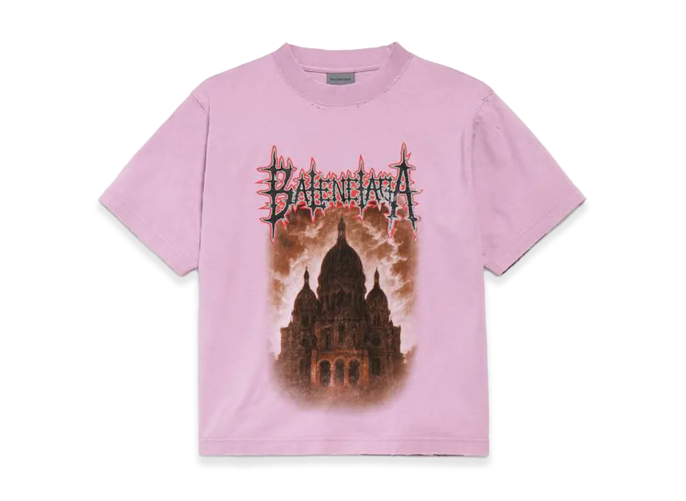 BALENCIAGA Women's Sacre Coeur T-Shirt Medium Fit "Old Pink"
