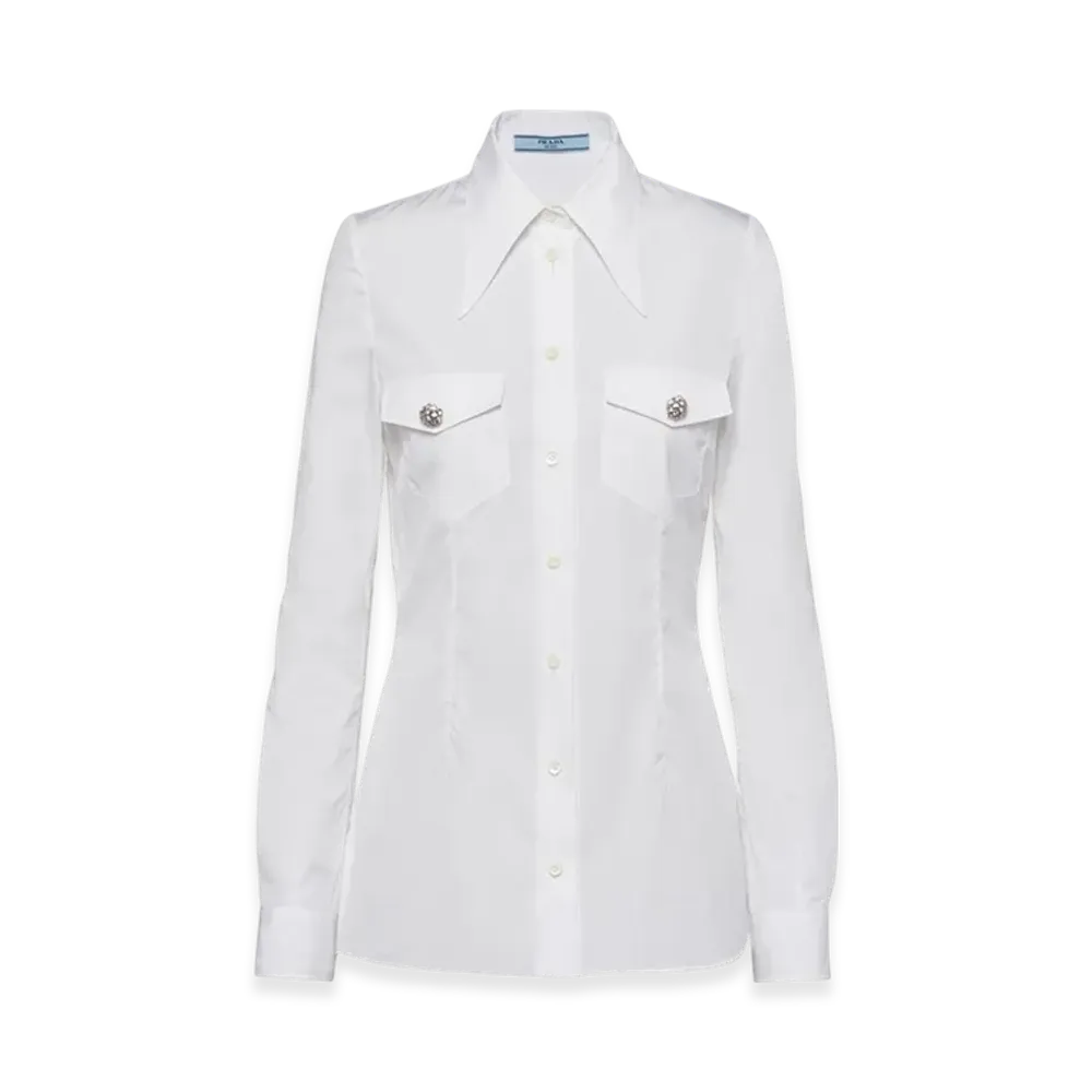 PRADA Women's Poplin Shirt Jewel Buttons "White"