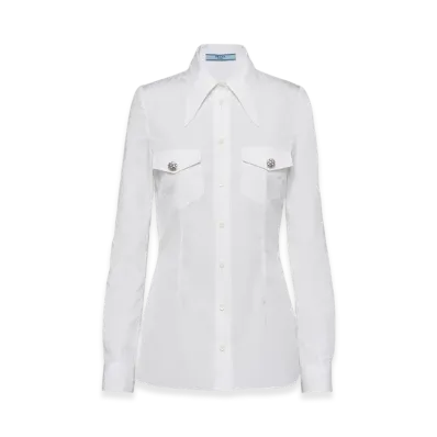 PRADA Women's Poplin Shirt Jewel Buttons "White"