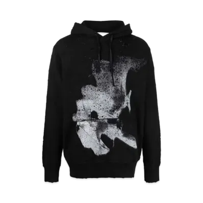 1017 ALYX 9SM Distressed Graphic-Print Cotton Hoodie "Black"