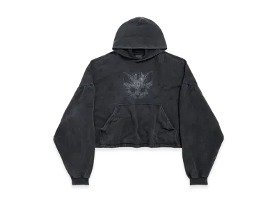 BALENCIAGA Kittycat Cropped Hoodie "Faded Black/White"