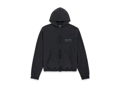 BALENCIAGA Washed Crayon Political Zip-up Hoodie Regular Fit "Faded Black"