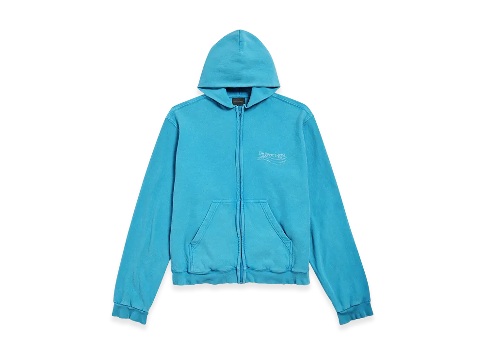 BALENCIAGA Washed Crayon Political Zip-up Hoodie Regular Fit "Azure"