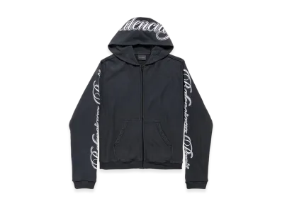 BALENCIAGA Cursive Zip-up Hoodie Regular Fit "Washed Black/White"
