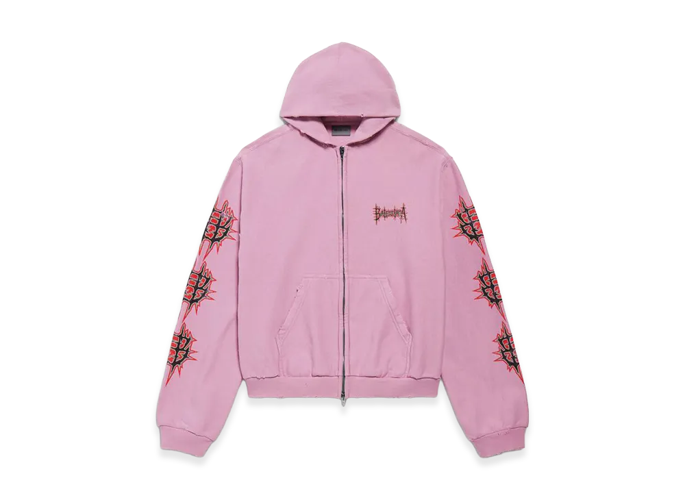BALENCIAGA Women's Sacre Coeur Zip-Up Hoodie Medium Fit "Old Pink"
