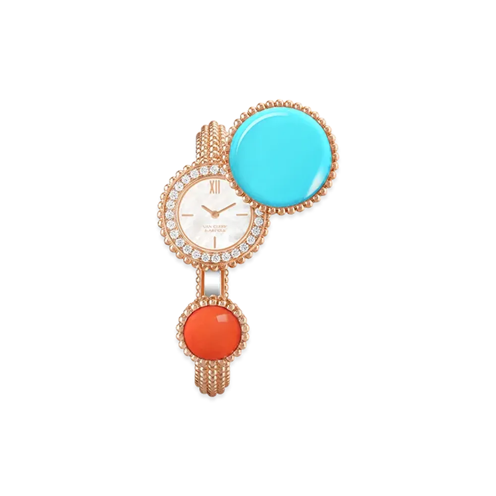 Van Cleef & Arpels Perlee Toi & Moi secret watch medium model "18K Rose gold/Coral/Turquoise/Diamond/Mother-of-pearl"