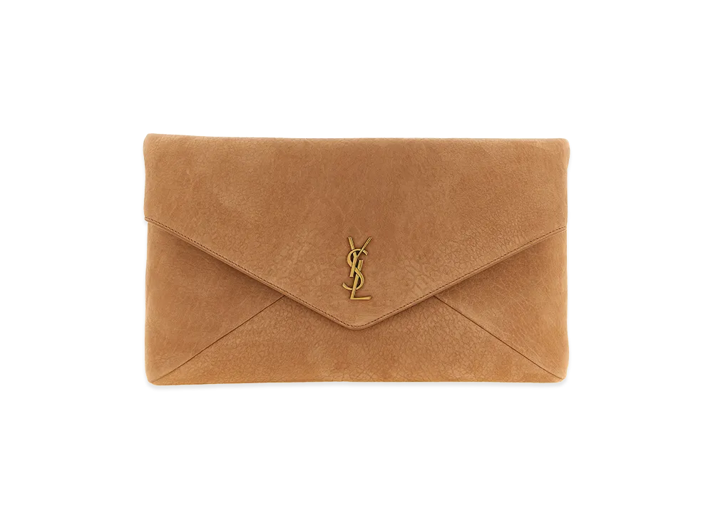Saint Laurent Women's Cassandre Envelope Clutch In Nubuck Leather "Brown"