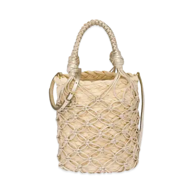 MIU MIU Leather Mesh x Straw Bucket Bag "Beige/Gold"