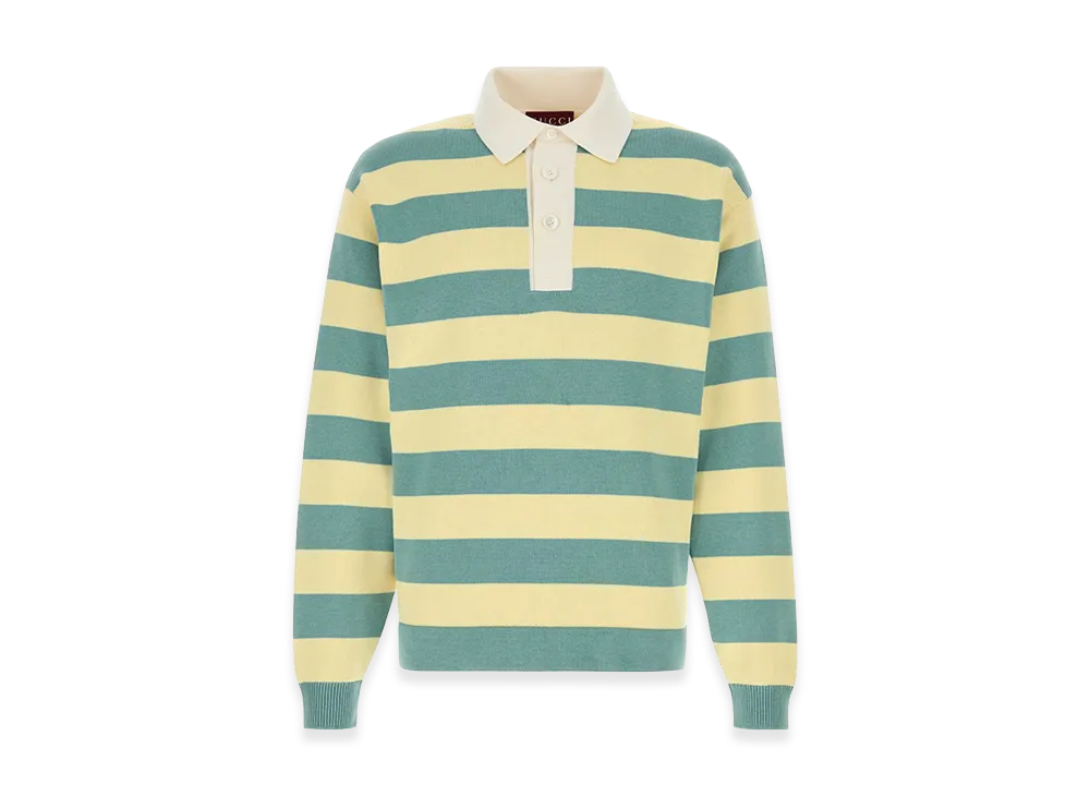 GUCCI Embroidered Silk Blend Polo Shirt "Yellow/Blue"