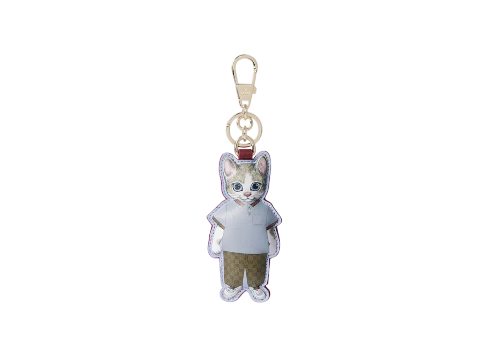 グッチ x ヒグチユウコ 猫 (ボリス) キーチェーン GGスプリーム 日本限定 "ベージュ/ダークブラウン" 851742 FAFCZ 8164