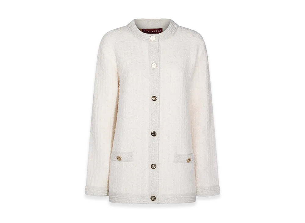 GUCCI Women's Stretch Boucle Cardigan "White"
