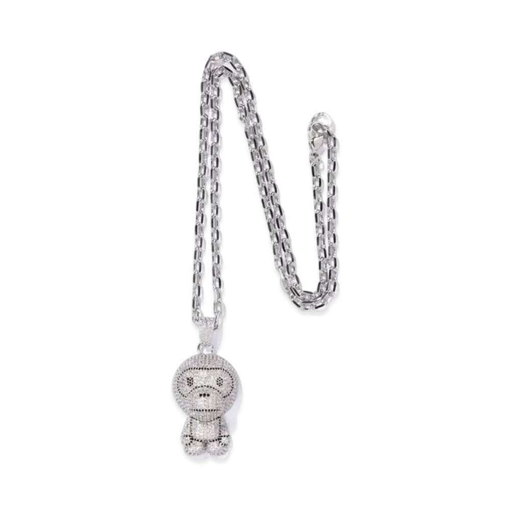 A BATHING APE MILO CRYSTAL STONE NECKLACE "Silver"