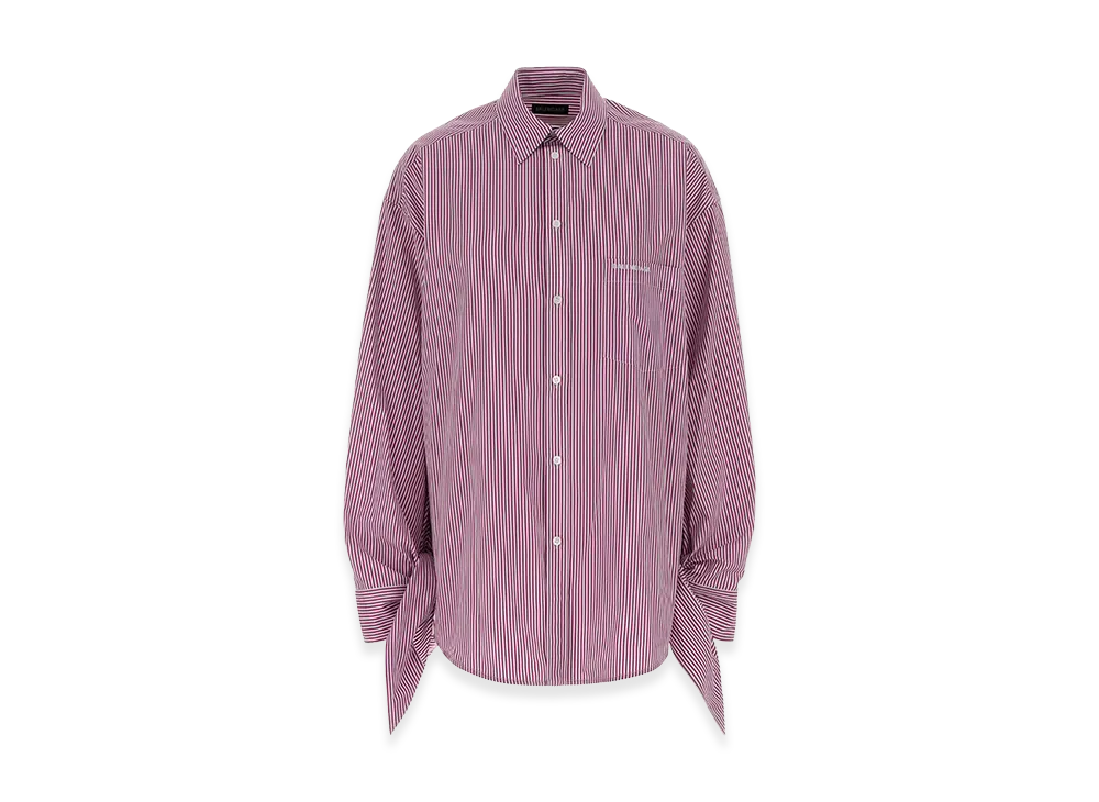 BALENCIAGA Women's Knotted Cuff Blouse "Plum/White"