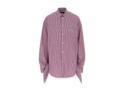 BALENCIAGA Women's Knotted Cuff Blouse "Plum/White"