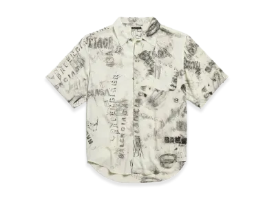 BALENCIAGA Washed Crayon Allover Short Sleeve Minimal Shirt "Grey"