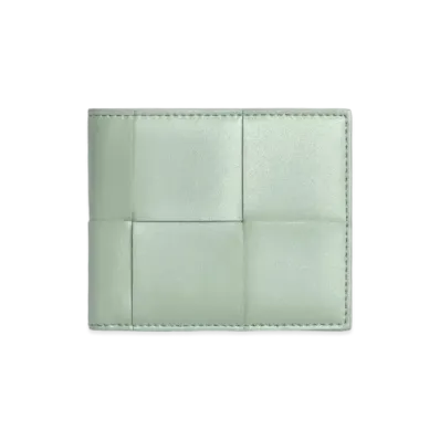 Bottega Veneta Casette Maxi Intrecciato Calfskin Bi-fold Wallet "New Sauge"