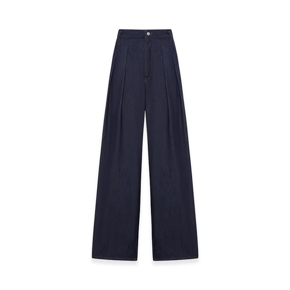 DRIES VAN NOTEN Women's Wide Leg Jeans with Darts In Dark Denim "Blue"