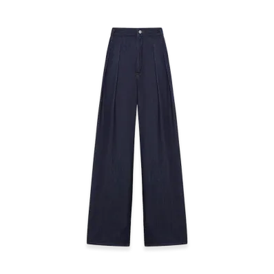 DRIES VAN NOTEN Women's Wide Leg Jeans with Darts In Dark Denim "Blue"