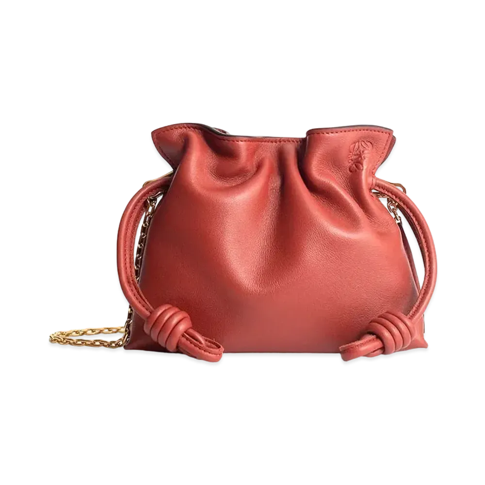 LOEWE Nano Flamenco Clutch In Nappa Calfskin "Burnt Red"
