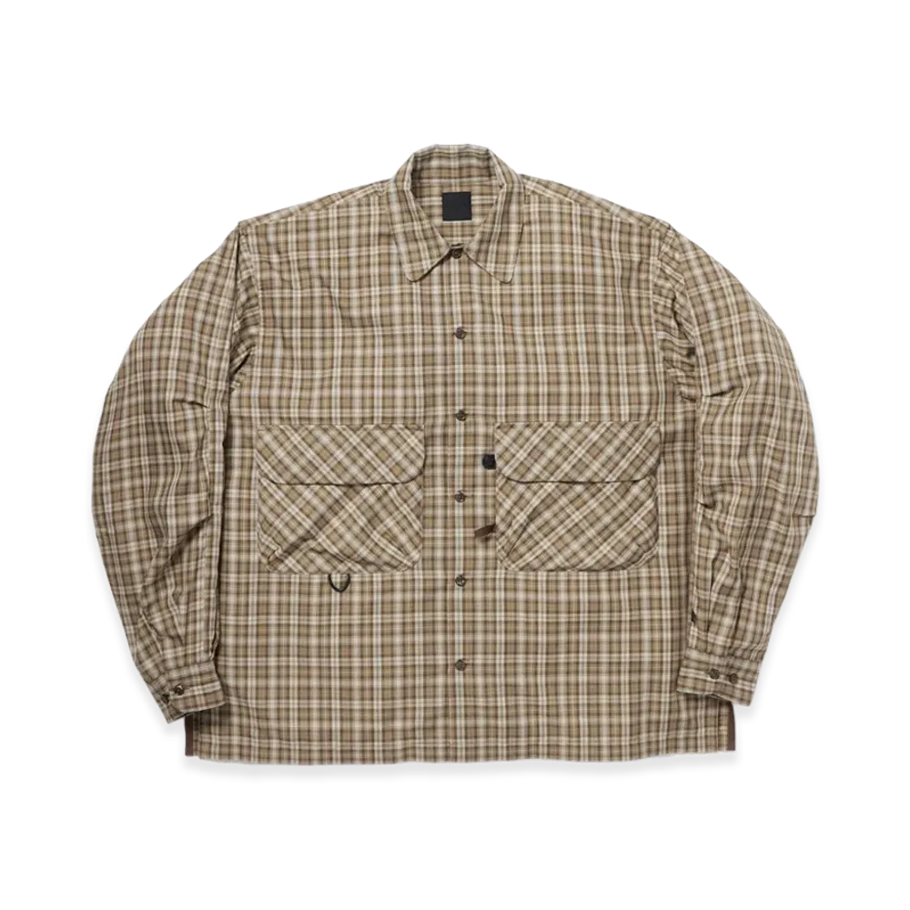 DAIWA PIER39 Tech Sports Open Collar Shirt L/S Gren Plaid "Brown Gray"