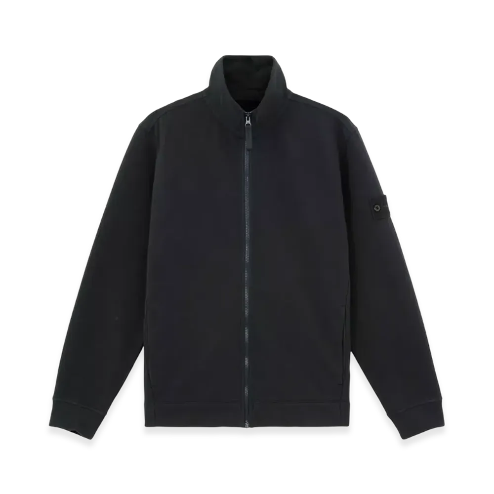 Stone Island 628F7 Stretch Organic Cotton Fleece Stone Island Ghost Full-Zipper Sweatshirt with Ribbed Details - 24FW "Navy Blue"