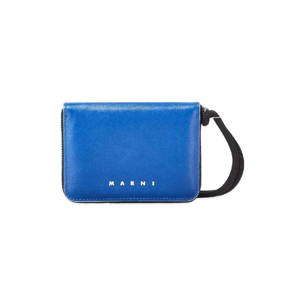 Marni Bi Coloured Calfskin MUSEO Wallet with Shoulder Strap "Blue/Bordeaux"