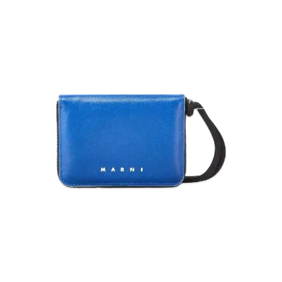 Marni Bi Coloured Calfskin MUSEO Wallet with Shoulder Strap "Blue/Bordeaux"