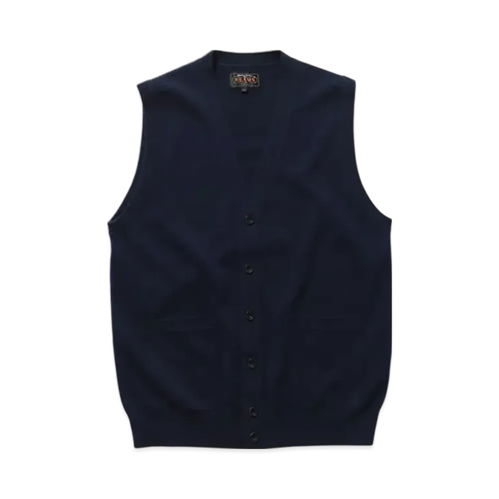 BEAMS Button Knit Vest Solid "Navy"