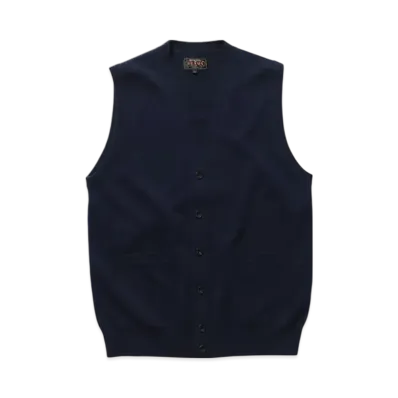BEAMS Button Knit Vest Solid "Navy"