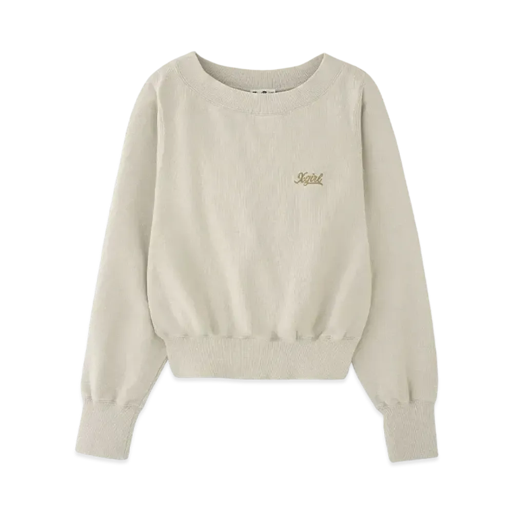 X-Girl Wide Neck X-Girl Sweat Top "Off White"