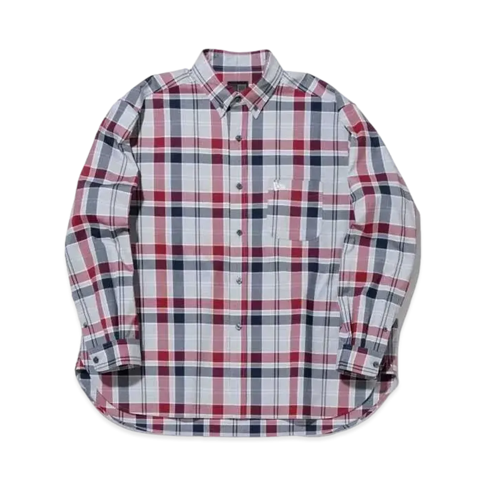 NEW ERA BLACK LABEL SS24 Long Sleeve Oxford Button Down Shirt Tartan Check "Grey"