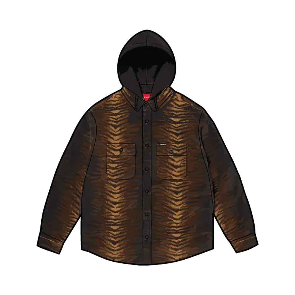 Supreme Quilted Lined Hooded Velvet Shirt "Tiger"