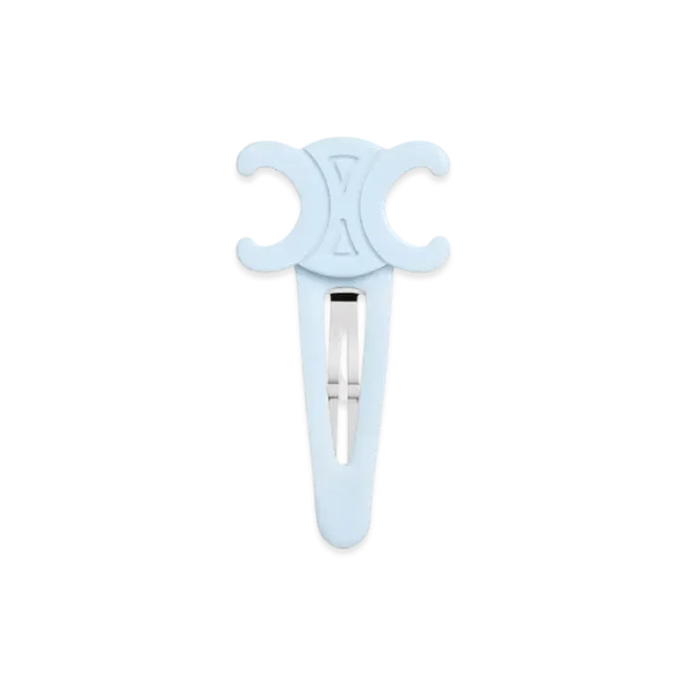 CELINE Large Snap Hair Clip in Acetate and Steel "Milky Light Blue/Silver"