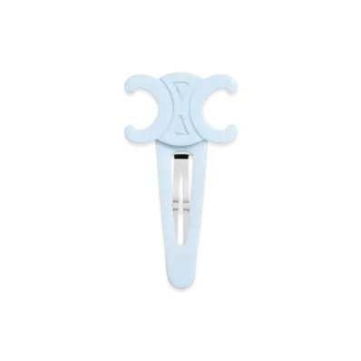 CELINE Large Snap Hair Clip in Acetate and Steel "Milky Light Blue/Silver"