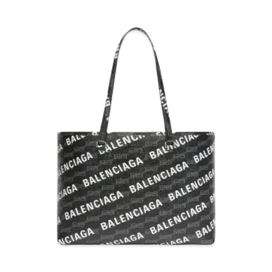 BALENCIAGA BB Monogram Signature Medium Coated Canvas All Over Logo Horizontal Shopping Bag "Black"