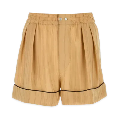Saint Laurent Pajama Shorts In Striped Silk "Beige/Nude/Taupe"