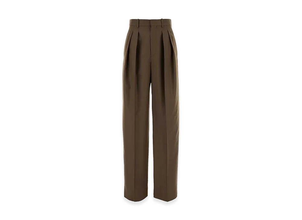 Saint Laurent Women's Wool Blend Wide-Leg Pant "Brown/Mud"