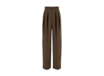 Saint Laurent Women's Wool Blend Wide-Leg Pant "Brown/Mud"