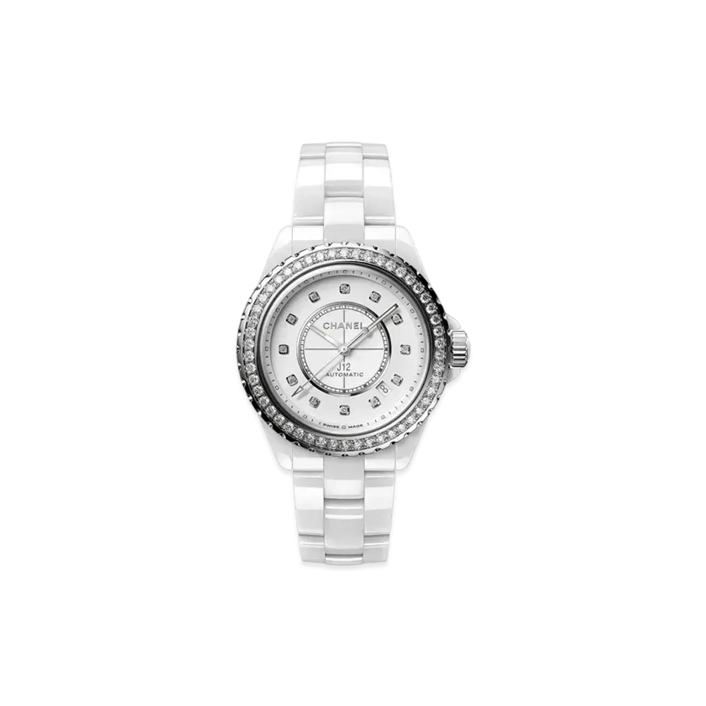 CHANEL J12 Diamond Bezel Watch Caliber 12.1 38mm Ceramic Stainless Steel "White"