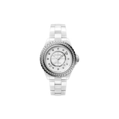 CHANEL J12 Diamond Bezel Watch Caliber 12.1 38mm Ceramic Stainless Steel "White"