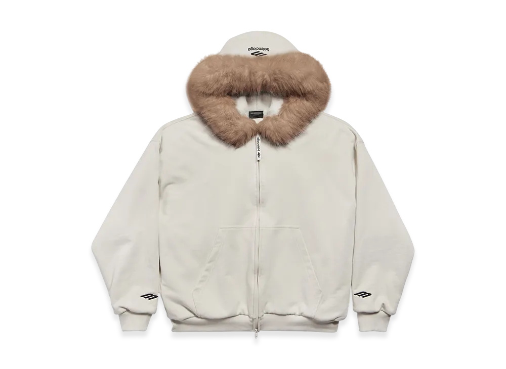 BALENCIAGA Fluffy Zip-up Hoodie "White"