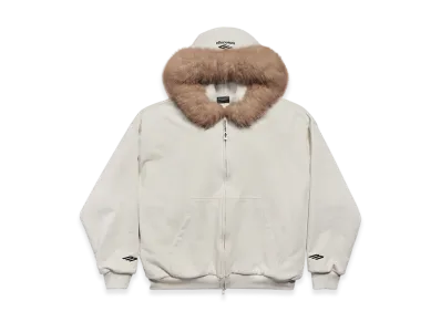 BALENCIAGA Fluffy Zip-up Hoodie "White"