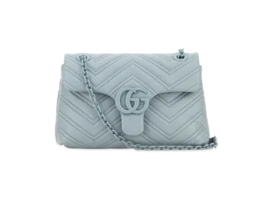 GUCCI Women's Nappa Leather Small GG Marmont Shoulder Bag "Light Blue"