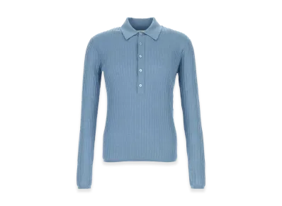 Saint Laurent Light Blue Wool Blend Polo Shirt "Light Blue"